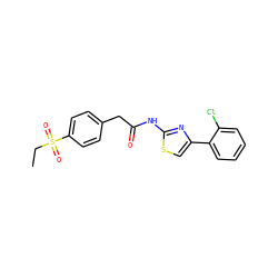 CCS(=O)(=O)c1ccc(CC(=O)Nc2nc(-c3ccccc3Cl)cs2)cc1 ZINC000103235233