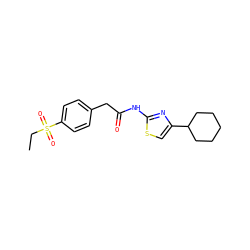 CCS(=O)(=O)c1ccc(CC(=O)Nc2nc(C3CCCCC3)cs2)cc1 ZINC000103233640