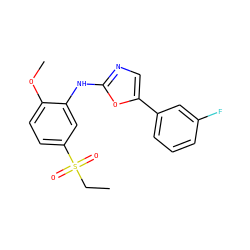 CCS(=O)(=O)c1ccc(OC)c(Nc2ncc(-c3cccc(F)c3)o2)c1 ZINC000013611302
