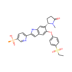 CCS(=O)(=O)c1ccc(Oc2cc3cc(-c4ccc([P@](C)(=O)O)cn4)[nH]c3cc2[C@@H]2CCC(=O)N2C)cc1 ZINC000209685577