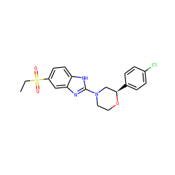 CCS(=O)(=O)c1ccc2[nH]c(N3CCO[C@H](c4ccc(Cl)cc4)C3)nc2c1 ZINC000095574385