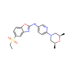 CCS(=O)(=O)c1ccc2oc(Nc3ccc(N4C[C@H](C)O[C@H](C)C4)nc3)nc2c1 ZINC000073315250