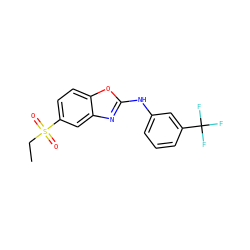 CCS(=O)(=O)c1ccc2oc(Nc3cccc(C(F)(F)F)c3)nc2c1 ZINC000073314578