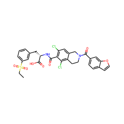 CCS(=O)(=O)c1cccc(C[C@H](NC(=O)c2c(Cl)cc3c(c2Cl)CCN(C(=O)c2ccc4ccoc4c2)C3)C(=O)O)c1 ZINC000084669400