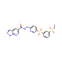 CCS(=O)(=O)c1cccc(S(=O)(=O)c2ccc(CNC(=O)c3cnc4[nH]ncc4c3)nc2)c1 ZINC001772628225