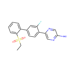 CCS(=O)(=O)c1ccccc1-c1ccc(-c2cnc(N)cn2)c(F)c1 ZINC000224819733