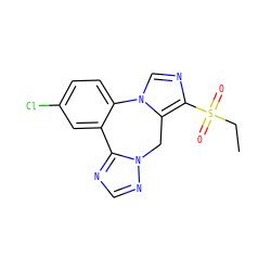 CCS(=O)(=O)c1ncn2c1Cn1ncnc1-c1cc(Cl)ccc1-2 ZINC000049031840