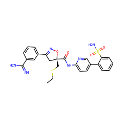 CCSC[C@@]1(C(=O)Nc2ccc(-c3ccccc3S(N)(=O)=O)cn2)CC(c2cccc(C(=N)N)c2)=NO1 ZINC000026658671