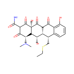 CCSC[C@H]1c2cccc(O)c2C(=O)C2C(=O)[C@]3(O)C(=O)C(C(N)=O)C(=O)[C@@H](N(C)C)[C@@H]3[C@@H](O)[C@H]21 ZINC000100754132