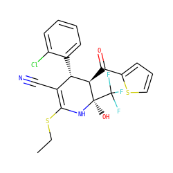 CCSC1=C(C#N)[C@H](c2ccccc2Cl)[C@@H](C(=O)c2cccs2)[C@@](O)(C(F)(F)F)N1 ZINC000019866743
