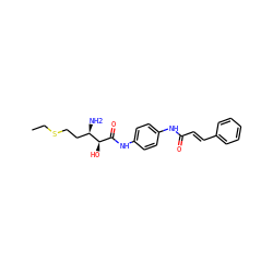 CCSCC[C@@H](N)[C@H](O)C(=O)Nc1ccc(NC(=O)/C=C/c2ccccc2)cc1 ZINC000026944979