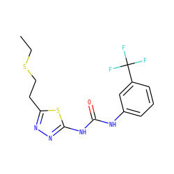 CCSCCc1nnc(NC(=O)Nc2cccc(C(F)(F)F)c2)s1 ZINC000008743465