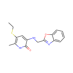 CCSc1cc(NCc2nc3ccccc3o2)c(=O)[nH]c1C ZINC000005884576