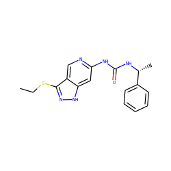 CCSc1n[nH]c2cc(NC(=O)N[C@H](C)c3ccccc3)ncc12 ZINC001772621846