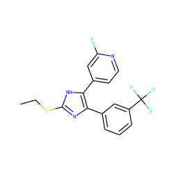 CCSc1nc(-c2cccc(C(F)(F)F)c2)c(-c2ccnc(F)c2)[nH]1 ZINC000040429706