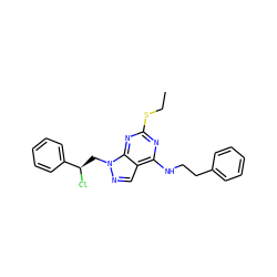 CCSc1nc(NCCc2ccccc2)c2cnn(C[C@@H](Cl)c3ccccc3)c2n1 ZINC000028862056