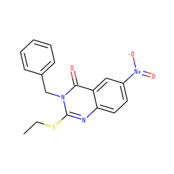 CCSc1nc2ccc([N+](=O)[O-])cc2c(=O)n1Cc1ccccc1 ZINC000049115853