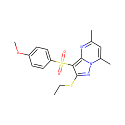 CCSc1nn2c(C)cc(C)nc2c1S(=O)(=O)c1ccc(OC)cc1 ZINC000096174437