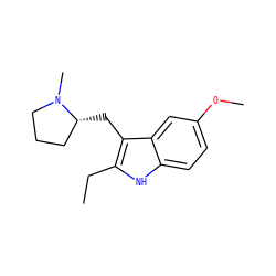 CCc1[nH]c2ccc(OC)cc2c1C[C@@H]1CCCN1C ZINC000028967036