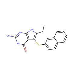 CCc1[nH]c2nc(N)[nH]c(=O)c2c1Sc1ccc2ccccc2c1 ZINC000013680775