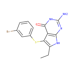 CCc1[nH]c2nc(N)[nH]c(=O)c2c1Sc1cccc(Br)c1 ZINC000013680761