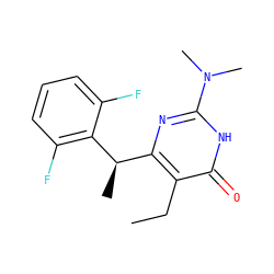 CCc1c([C@@H](C)c2c(F)cccc2F)nc(N(C)C)[nH]c1=O ZINC000028866694