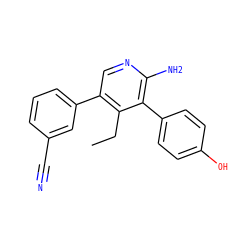 CCc1c(-c2cccc(C#N)c2)cnc(N)c1-c1ccc(O)cc1 ZINC001772578539