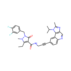 CCc1c(C(=O)NCC#Cc2ccc3ncc4nc(C)n(C(C)C)c4c3c2)c(=O)n(Cc2ccc(F)c(F)c2)n1C ZINC000169710228