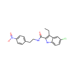 CCc1c(C(=O)NCCc2ccc([N+](=O)[O-])cc2)[nH]c2ccc(Cl)cc12 ZINC000084688478