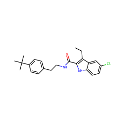 CCc1c(C(=O)NCCc2ccc(C(C)(C)C)cc2)[nH]c2ccc(Cl)cc12 ZINC000299863289