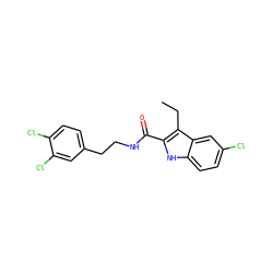 CCc1c(C(=O)NCCc2ccc(Cl)c(Cl)c2)[nH]c2ccc(Cl)cc12 ZINC000299858908