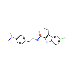 CCc1c(C(=O)NCCc2ccc(N(C)C)cc2)[nH]c2ccc(Cl)cc12 ZINC000084688481