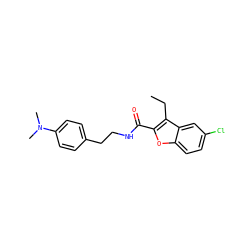 CCc1c(C(=O)NCCc2ccc(N(C)C)cc2)oc2ccc(Cl)cc12 ZINC000096933906
