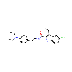 CCc1c(C(=O)NCCc2ccc(N(CC)CC)cc2)[nH]c2ccc(Cl)cc12 ZINC000299869830