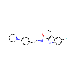 CCc1c(C(=O)NCCc2ccc(N3CCCCC3)cc2)[nH]c2ccc(F)cc12 ZINC000299863093