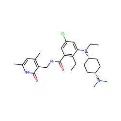 CCc1c(C(=O)NCc2c(C)cc(C)[nH]c2=O)cc(Cl)cc1N(CC)[C@H]1CC[C@@H](N(C)C)CC1 ZINC001772639190