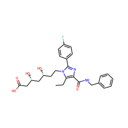 CCc1c(C(=O)NCc2ccccc2)nc(-c2ccc(F)cc2)n1CC[C@@H](O)C[C@@H](O)CC(=O)O ZINC000071295471