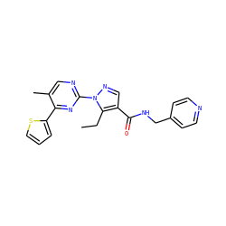 CCc1c(C(=O)NCc2ccncc2)cnn1-c1ncc(C)c(-c2cccs2)n1 ZINC000096273288