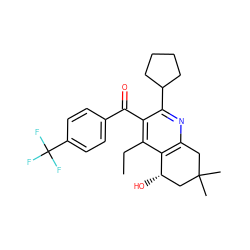 CCc1c(C(=O)c2ccc(C(F)(F)F)cc2)c(C2CCCC2)nc2c1[C@@H](O)CC(C)(C)C2 ZINC000049053605