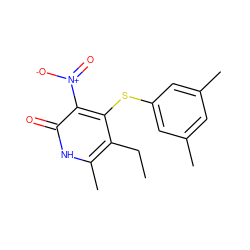 CCc1c(C)[nH]c(=O)c([N+](=O)[O-])c1Sc1cc(C)cc(C)c1 ZINC000000006838