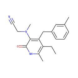 CCc1c(C)[nH]c(=O)c(N(C)CC#N)c1Cc1cccc(C)c1 ZINC000028117384