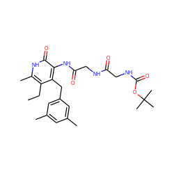 CCc1c(C)[nH]c(=O)c(NC(=O)CNC(=O)CNC(=O)OC(C)(C)C)c1Cc1cc(C)cc(C)c1 ZINC000029565659