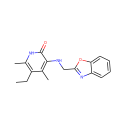 CCc1c(C)[nH]c(=O)c(NCc2nc3ccccc3o2)c1C ZINC000005886823