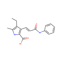 CCc1c(C)[nH]c(C(=O)O)c1/C=C/C(=O)Nc1ccccc1 ZINC000013778808