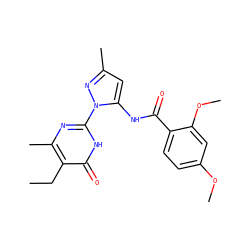 CCc1c(C)nc(-n2nc(C)cc2NC(=O)c2ccc(OC)cc2OC)[nH]c1=O ZINC000007421781