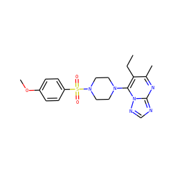 CCc1c(C)nc2ncnn2c1N1CCN(S(=O)(=O)c2ccc(OC)cc2)CC1 ZINC000004898024