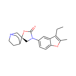 CCc1c(C)oc2ccc(N3C[C@@]4(CN5CCC4CC5)OC3=O)cc12 ZINC000095607747
