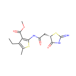 CCc1c(C)sc(NC(=O)C[C@@H]2SC(=N)NC2=O)c1C(=O)OC ZINC000011851758