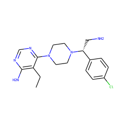 CCc1c(N)ncnc1N1CCN([C@H](CN)c2ccc(Cl)cc2)CC1 ZINC000206941369