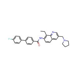 CCc1c(NC(=O)c2ccc(-c3ccc(F)cc3)cc2)ccc2cc(CN3CCCC3)cnc12 ZINC000084653426
